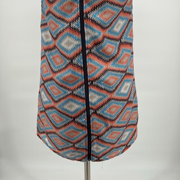 Paraella Womens Geometric Cap Sleeve Sheath Dress Size M Blue Coral Tan - Picture 14 of 15